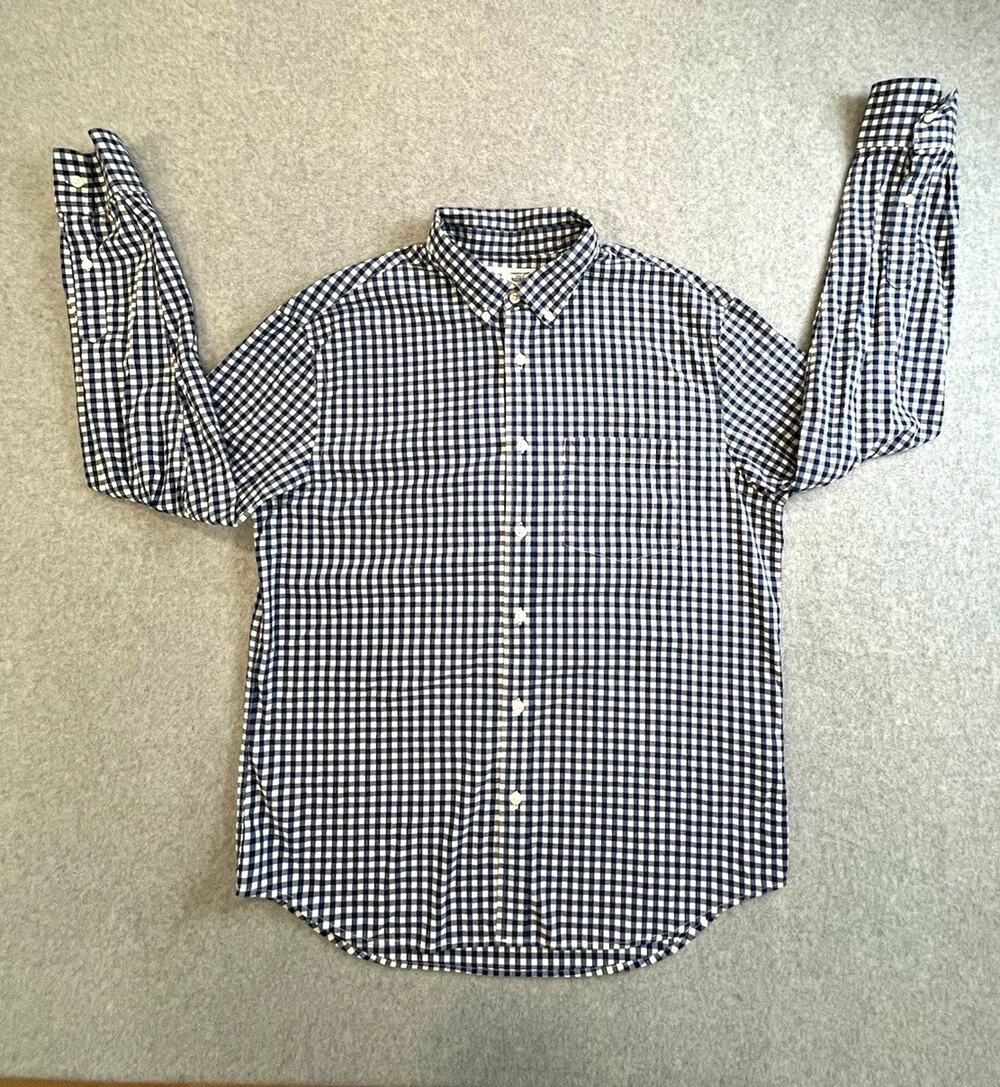 Old Navy Everyday Shirt Mens L Slim Built-In Flex Blue/White Check
